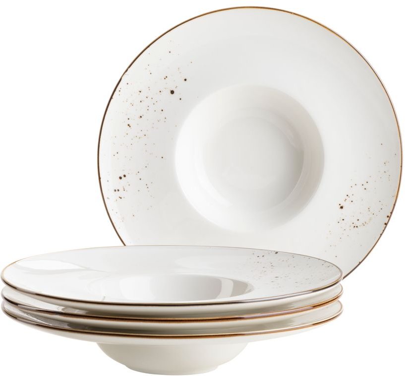 Thumbnail - Gourmetteller 26 cm, 4-tlg. Weiss mit braunem Rand