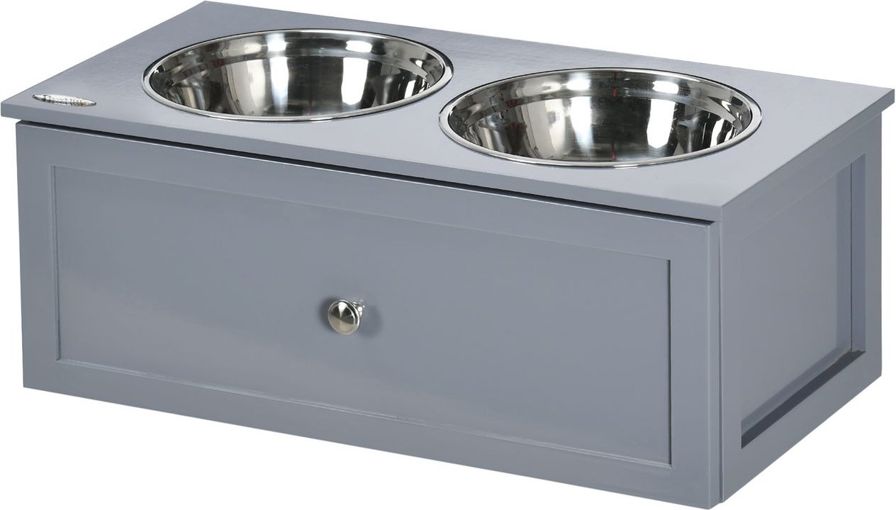 Hundenapf mit Schublade, erhöhter Hundenapf, Fressnapf aus Edelstahl