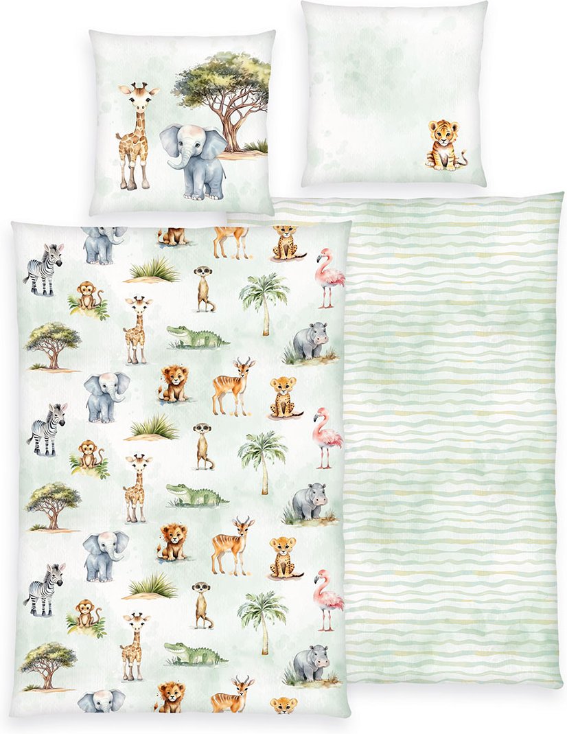 Safari Bettwäsche Größe 80x80 + 135x200 cm