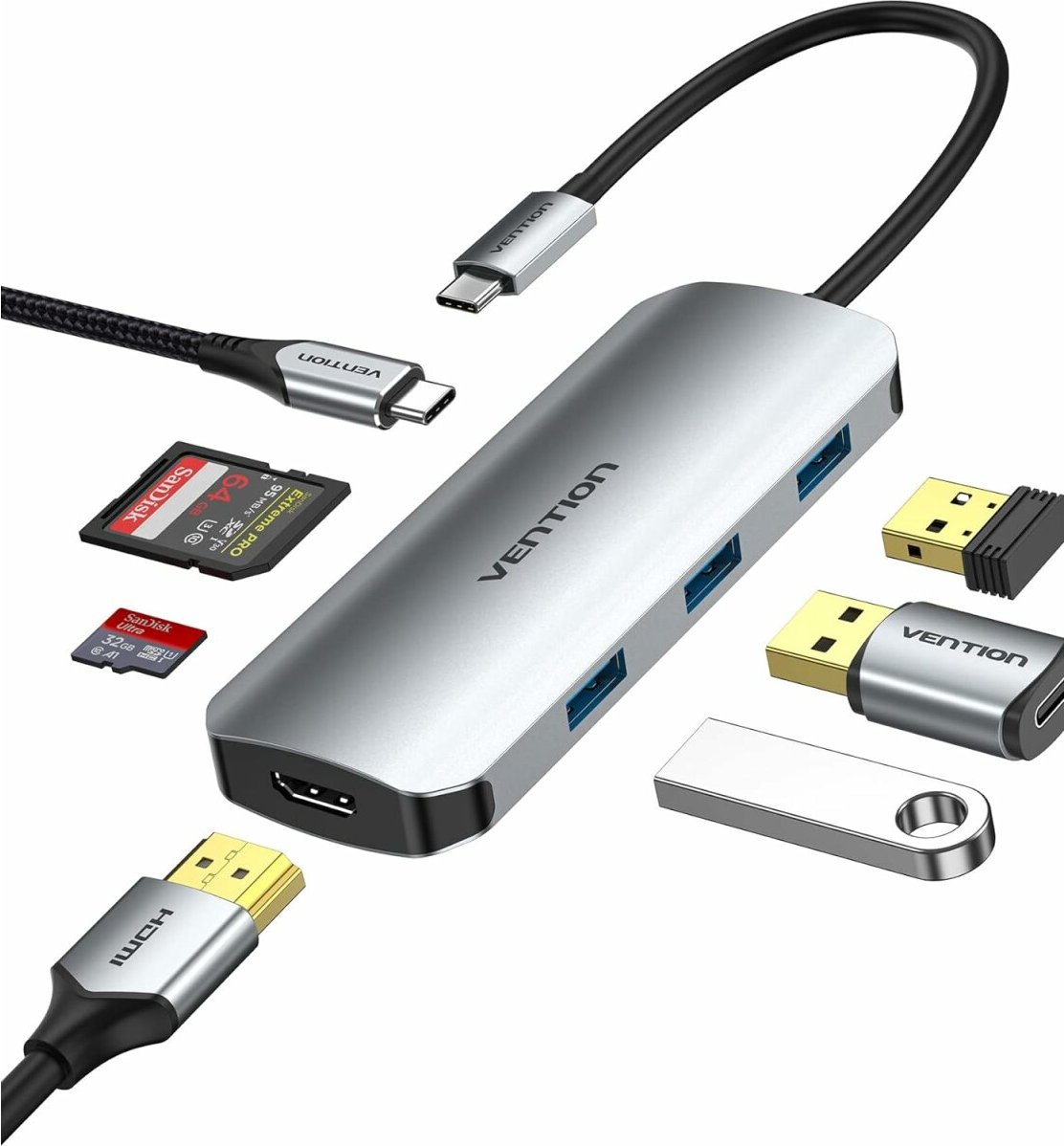 USB-C-Hub, Multiport-Adapter, Dock, 7-in-1 100W