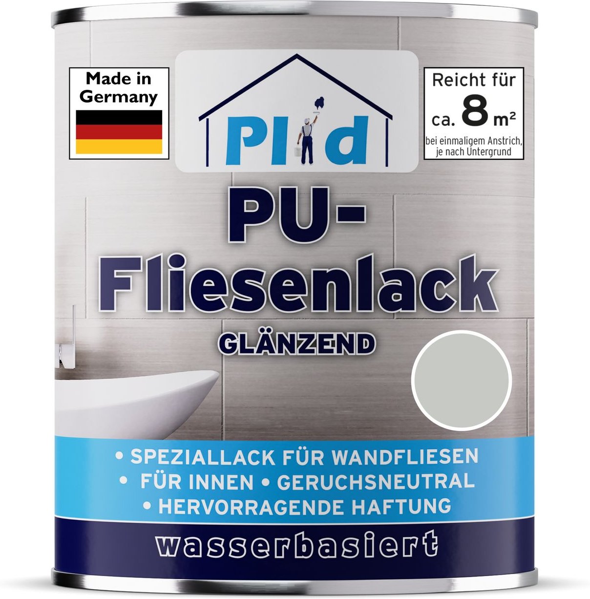 Fliesenlack 0,75l Lichtgrau glänzend, für ca. 8m² / Fliesenfarbe Lack Küche/Bad
