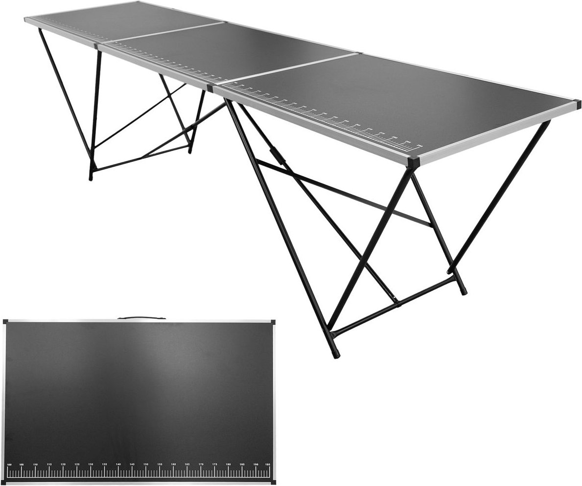 Tapeziertisch klappbar, Arbeitstisch mit Messskala, Mehrzwecktisch, Flohmarkttisch