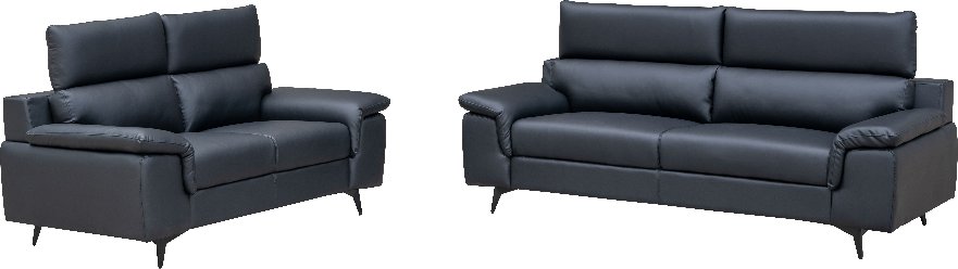 Thumbnail - Sofa Set 2-teilig – Couchgarnitur in Lederoptik - Schwarz