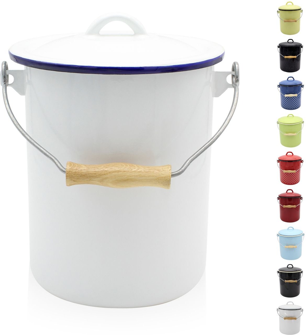 Emaillierter Mülleimer Husum mit Deckel, 3 Liter