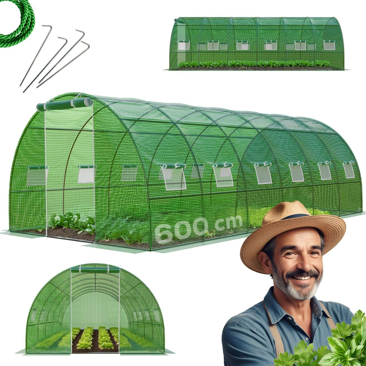 Foliengewächshaus CARINI, Tomatenzelt, winterfest, 6x3x2m, Frühbeet, Pflanzenhaus