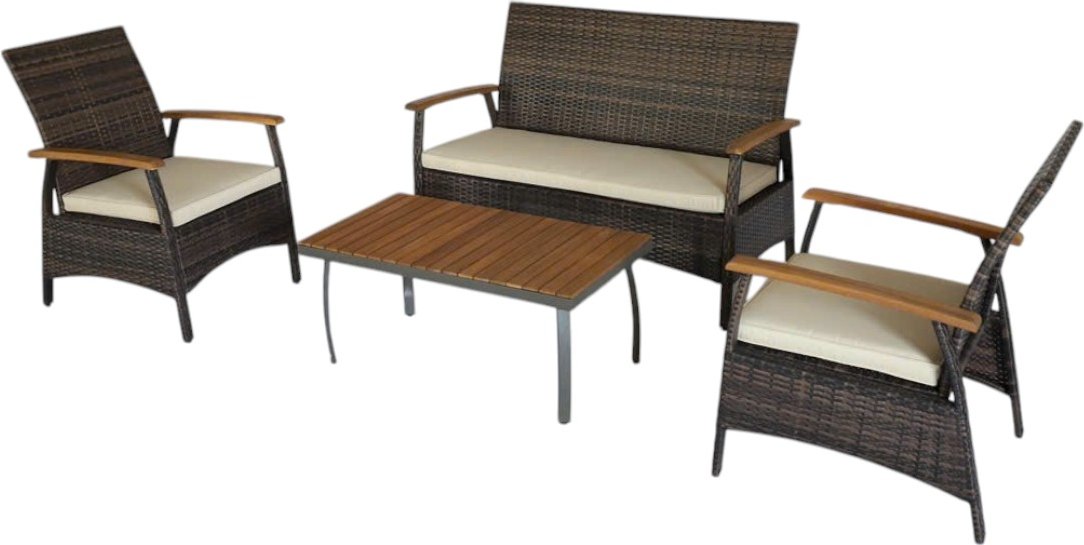 7tlg. Gartenmöbelset aus Rattan - Khaki