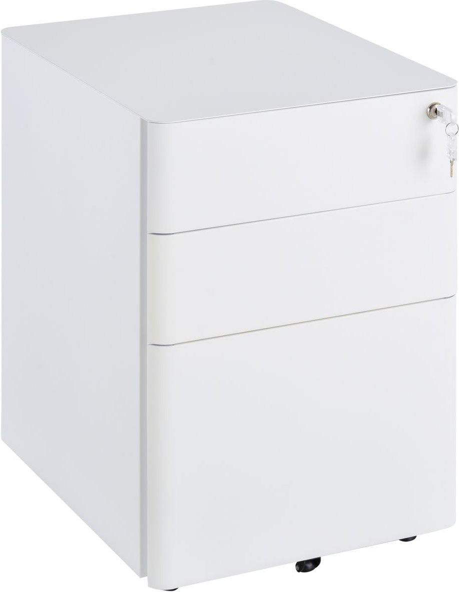 Rollcontainer mit 3 Schubladen, Büroschrank, Aufbewahrung, Stahl, Weiß, 39 x 48 x 59 cm