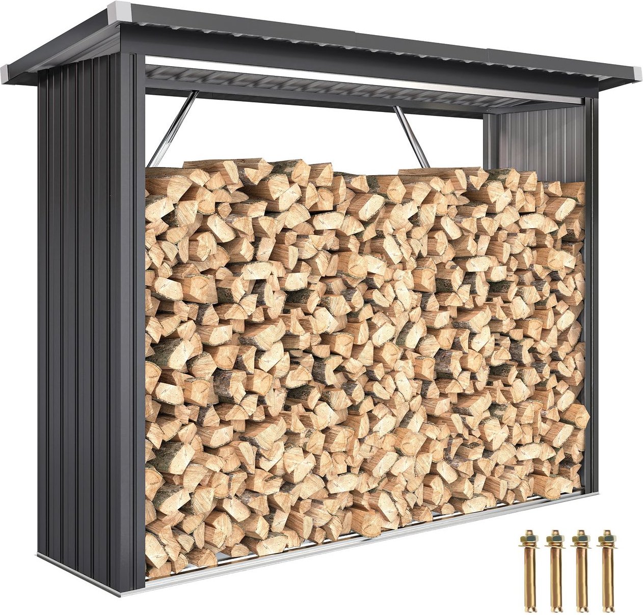 Kaminholzregal Außen Stahl 213 x 66,5 x 150 cm erhöhtes Brennholzregal