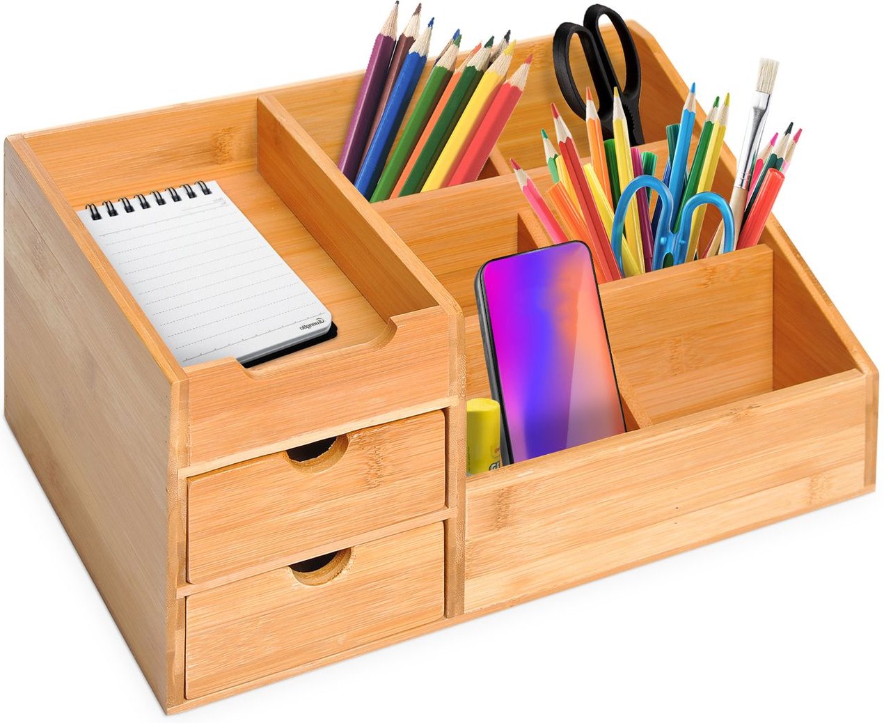 Thumbnail - Schreibtischorganizer Aufbewahrungsbox Büro Box 2 Schubladen Natur L33 x B20,5 x H15,5 cm