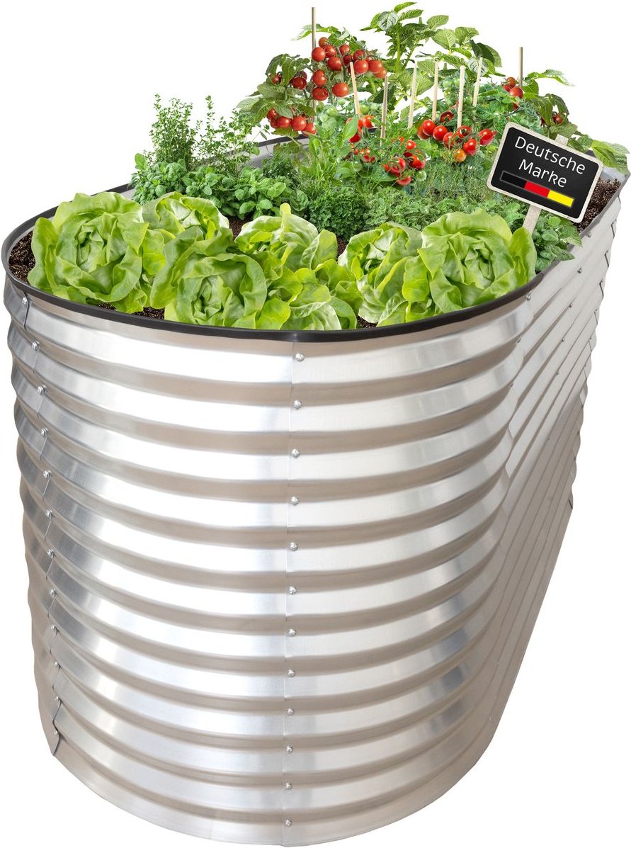 Hochbeet Metall 160x80x78cm oval, silber, Pflanzbeet wetterfest, Gartenbeet