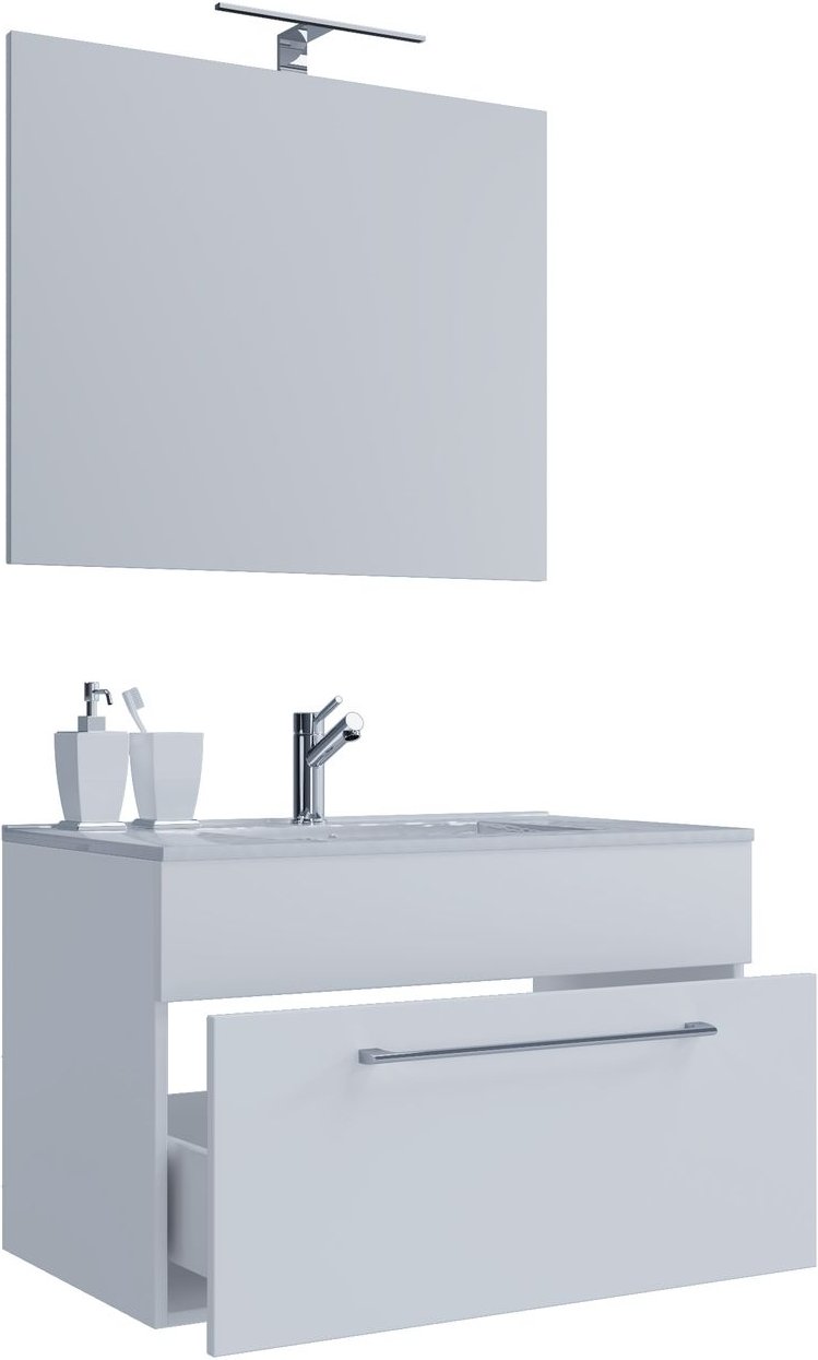 3-tlg. Waschplatz "Badinos 1 Schubfach" 60 cm | Mit Spiegel Weiß