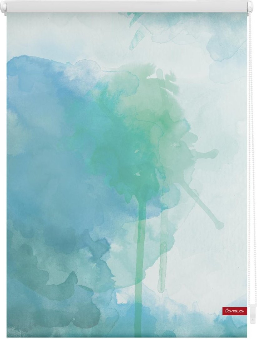 Rollo Klemmfix, ohne Bohren, blickdicht, Aquarell - Blau Grün, 90 x 150 cm (B x L)