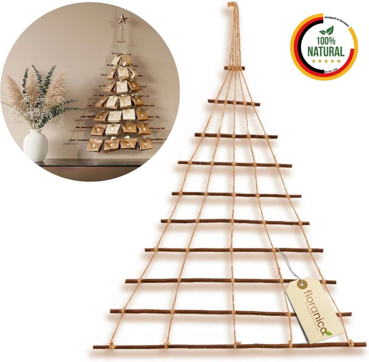 Weihnachtsschmuck Weihnachtsdeko 70 cm Hoch - Holzleiter für Adventskalender Tannenbaum aus Ästen