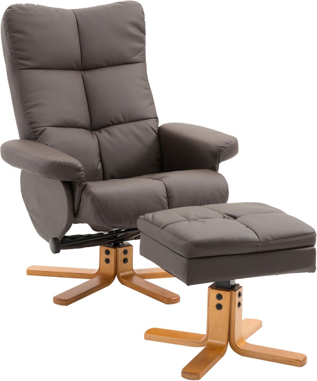 Relaxsessel 360° drehbarer Sessel mit Hocker Liegefunktion Holzgestell Braun 80 x 86 x 99cm