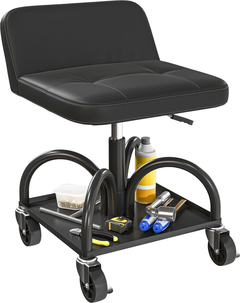 Thumbnail - Werkstatthocker mit Rollen Ablagefläche, 58,5 cm hoch Rollhocker