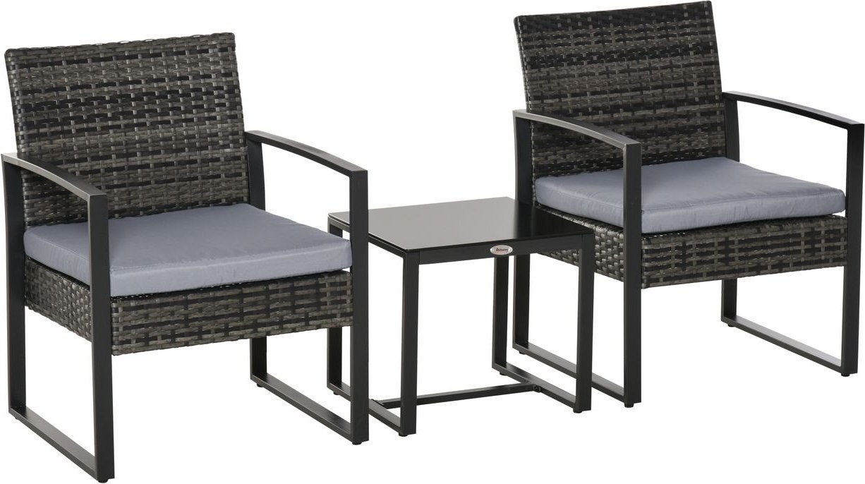 Thumbnail - Polyrattan Gartenset 3 tlg. Balkonmöbel Set mit Kissen Grau