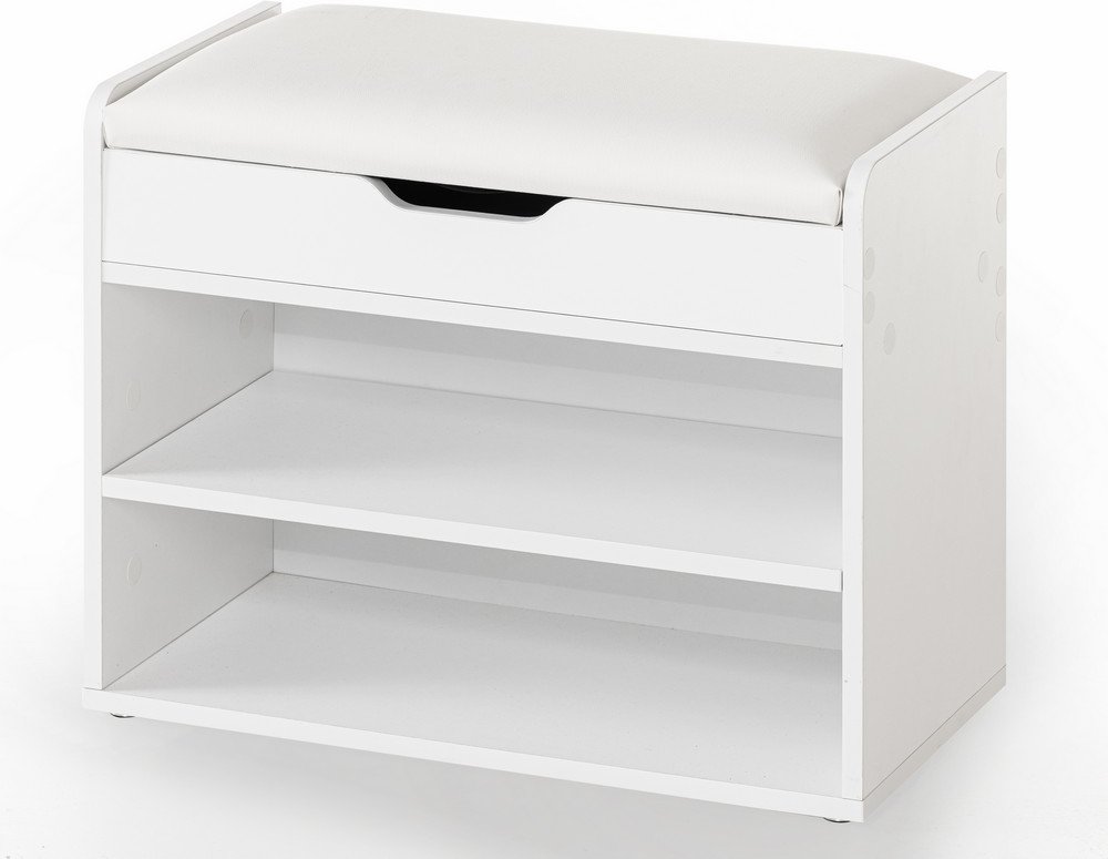 Schuhschrank mit Sitzkissen & aufklappbare Sitzfläche, ca. 60 x 29,5 x 45 cm - Weiß