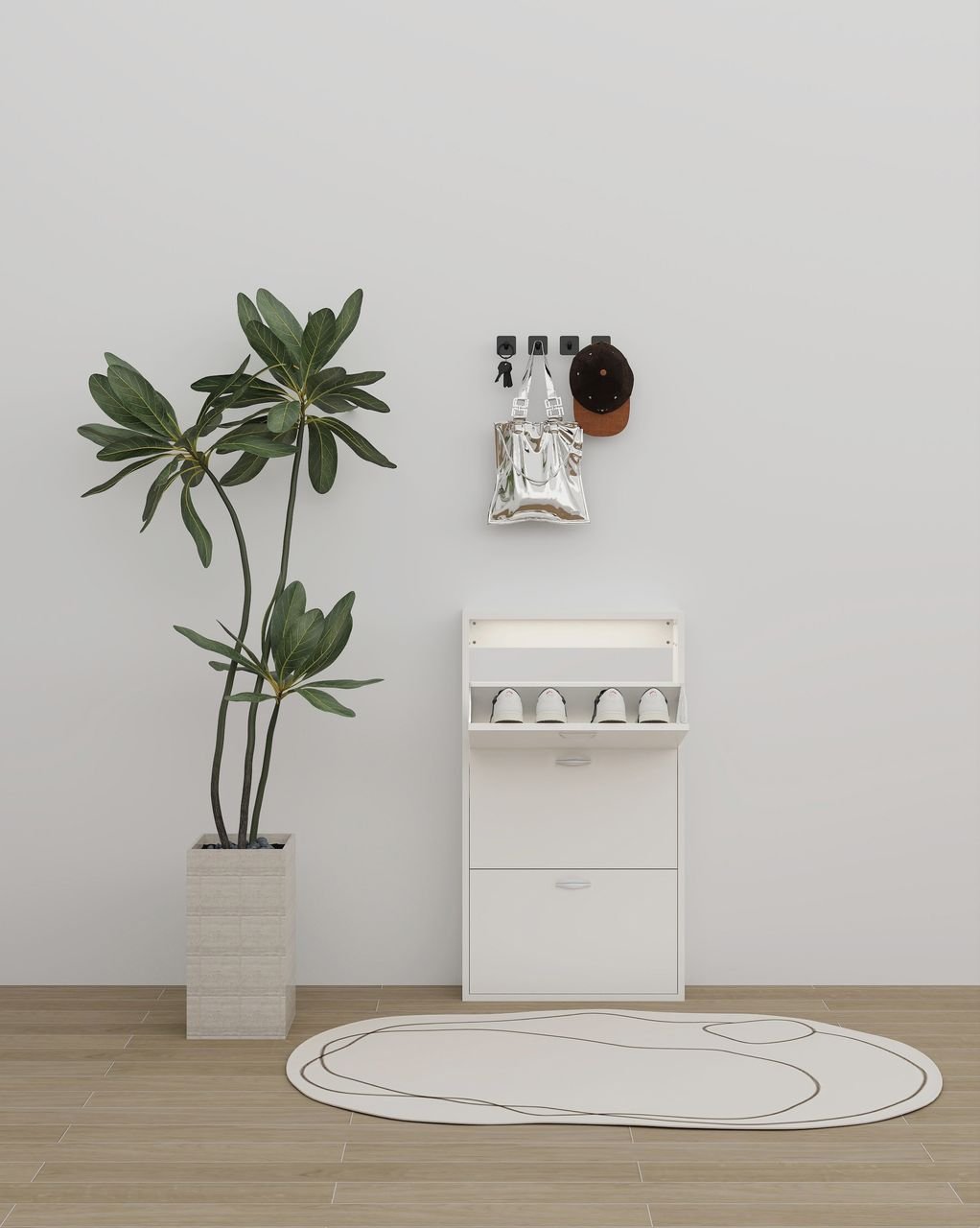 Schuhschrank mit drei Ebenen, ca. 59 x 105 x 17 cm - Weiß