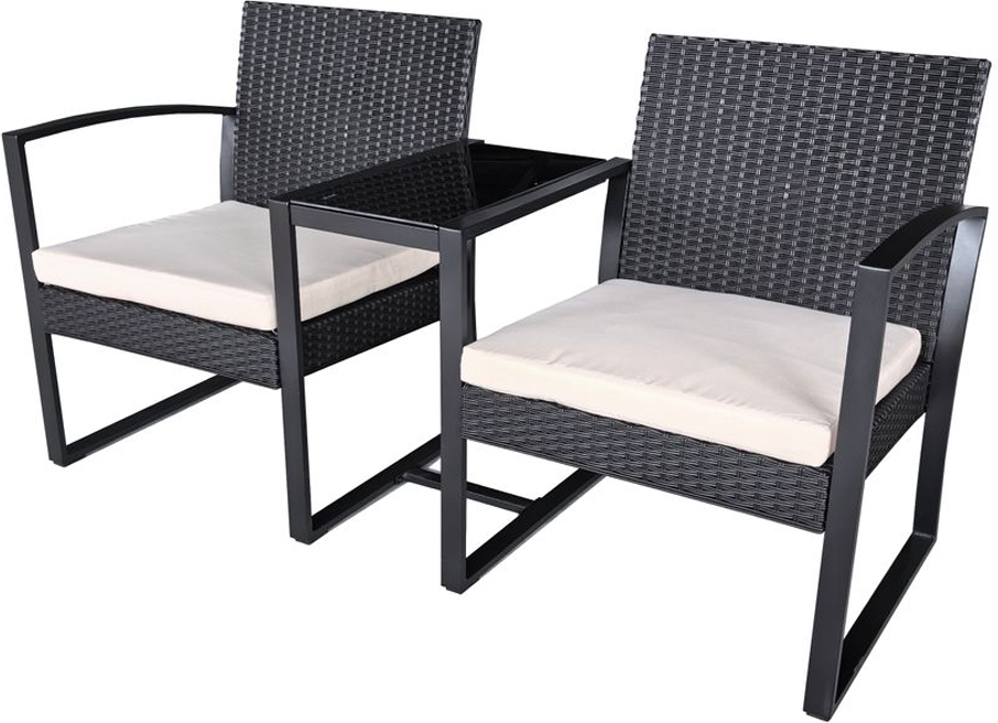 2-Sitzer Bank Gartensitzbank mit Beistelltisch schwarz