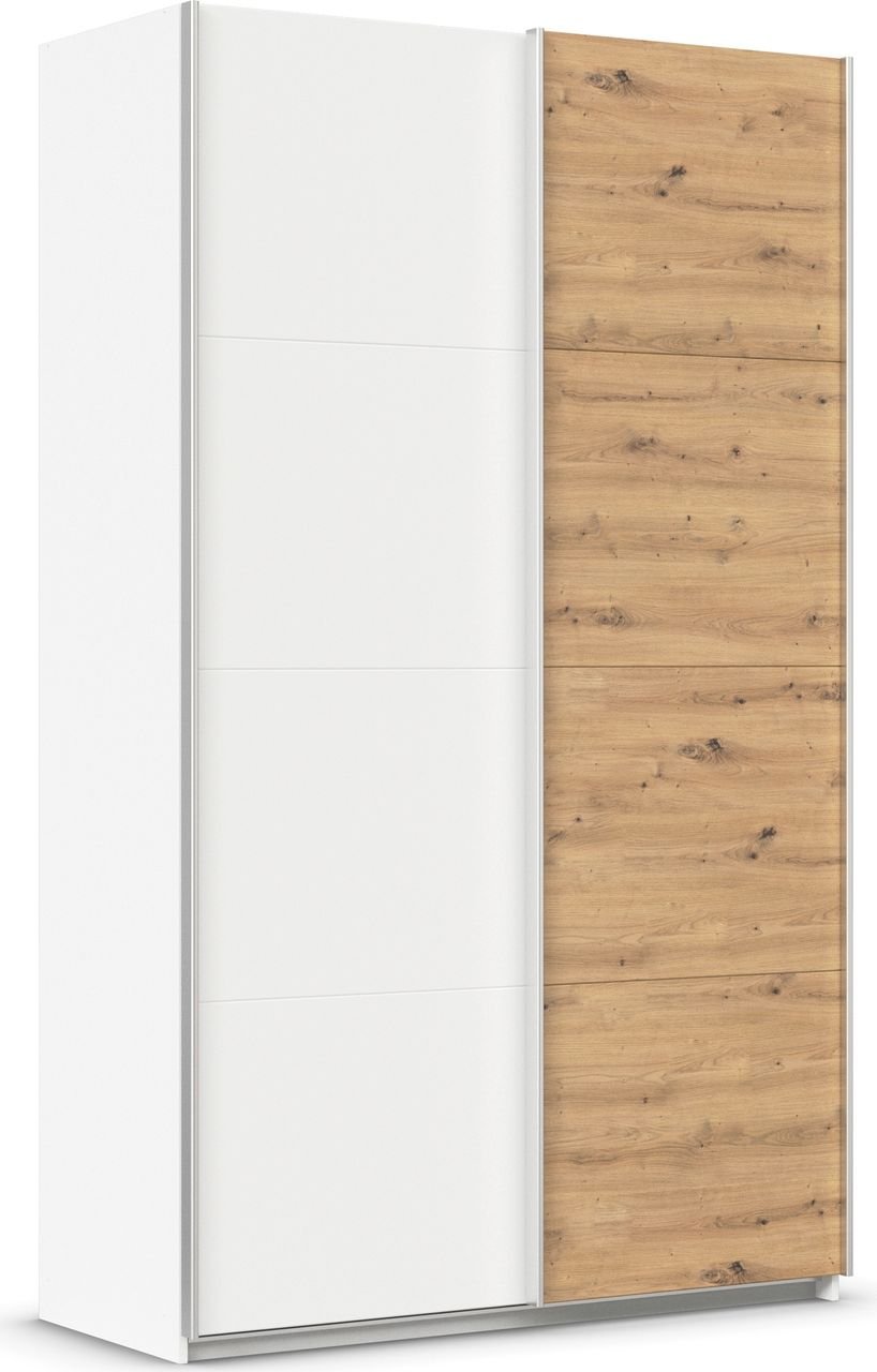 rauch Quadra Kleiderschrank 2-türig, Farbe Weiß/Eiche Artisan Breite 136 cm