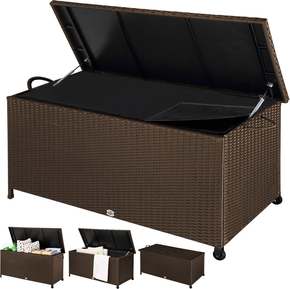 Deuba Polyrattan Auflagenbox mit Hubautomatik und Innenverkleidung braun