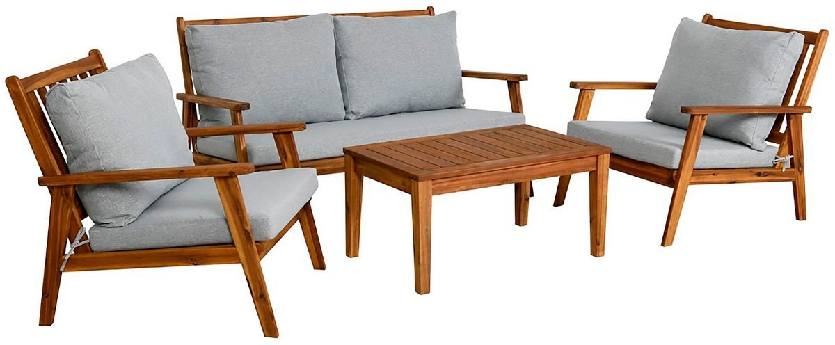 byLIVING Outdoor-Lounge-Set LA PALMA, 4-teilig, Webstoff hellgrau, Akazie natur