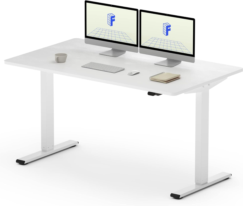 Basic höhenverstellbarer Schreibtisch Weiß inkl. 140 x 80 cm Tischplatte Weiß Single Motor