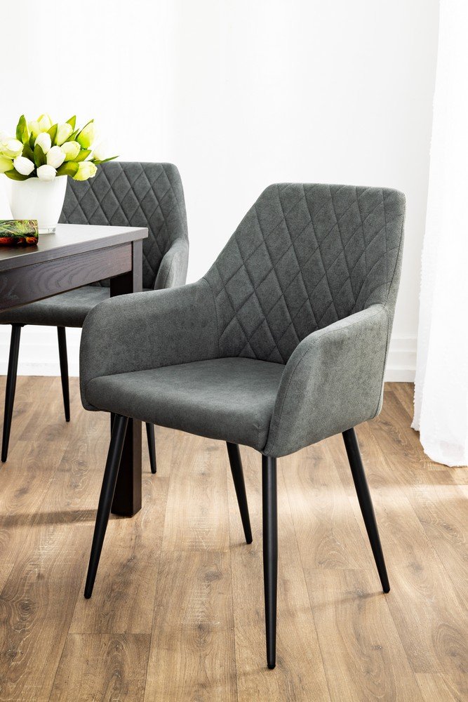 2er-Set Esszimmerstuhl, gepolstert aus Samtbezug mit Metallstruktur, ca. 62 x 58,5 x 87,5 cm - Grau