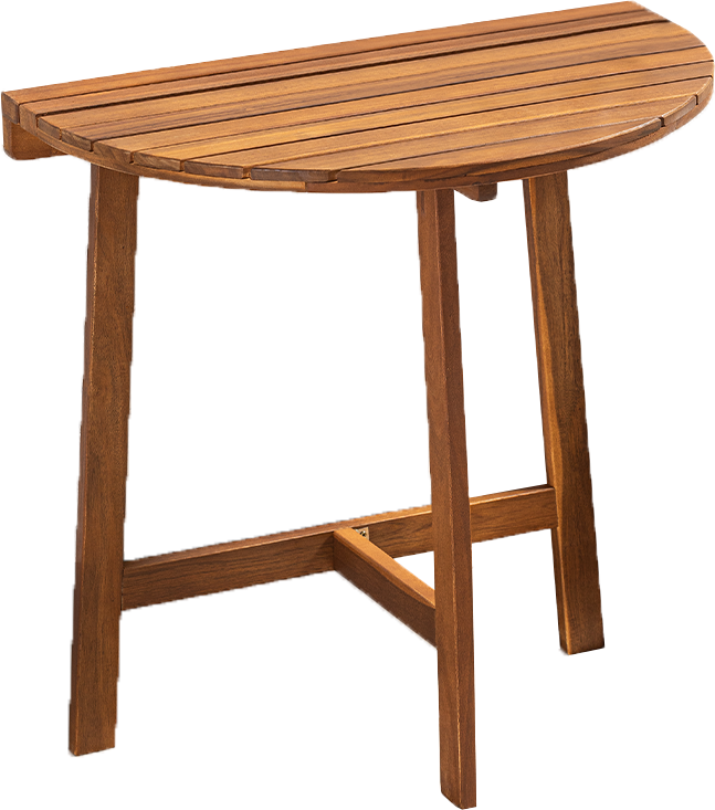 klappbarer Beistelltisch halbrund aus Akazienholz 80 x 44,5 x 71 cm