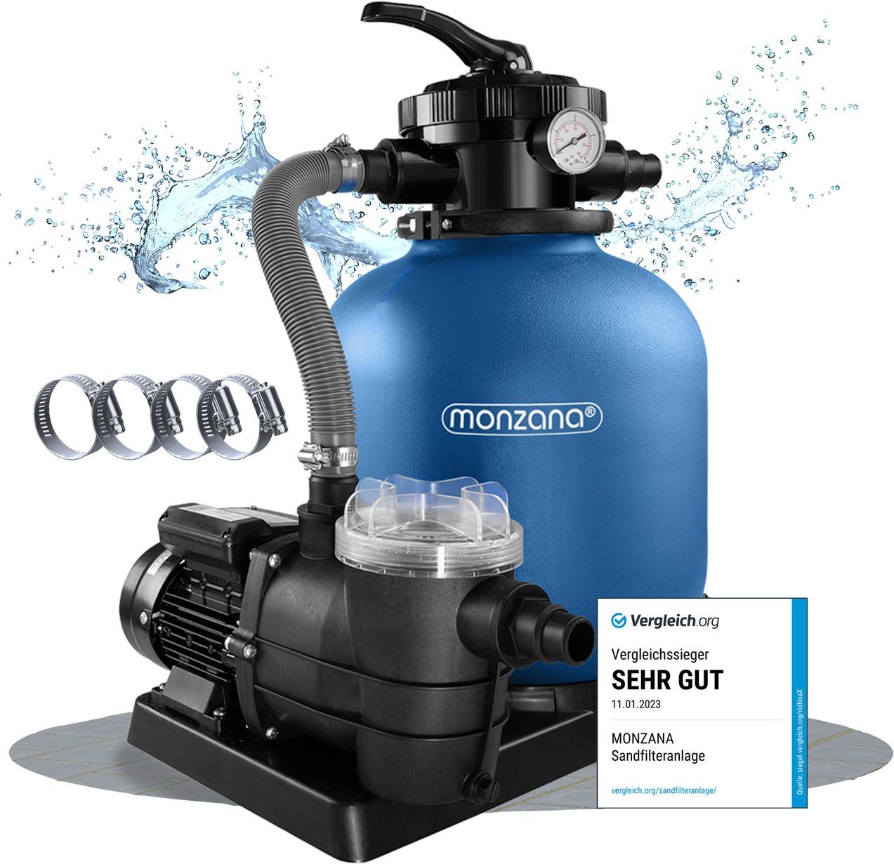 monzana Sandfilteranlage 11.000 L/h mit Vorfilter und XXL Tank