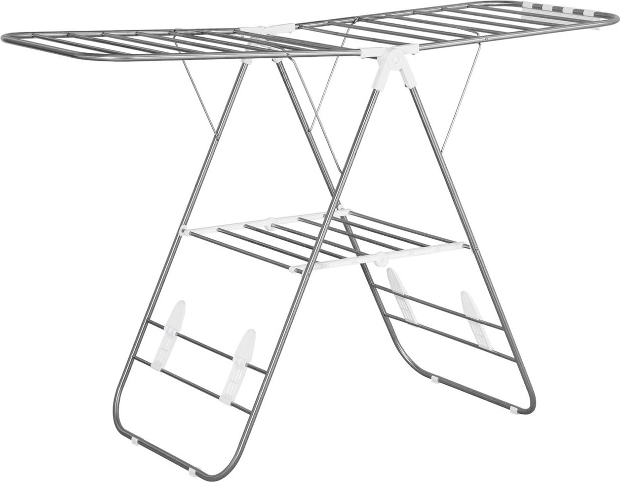 faltbarer Wäscheständer, tragbarer Flügelwäschetrockner, Silber, Weiß, 146 x 60,5 x 98 cm