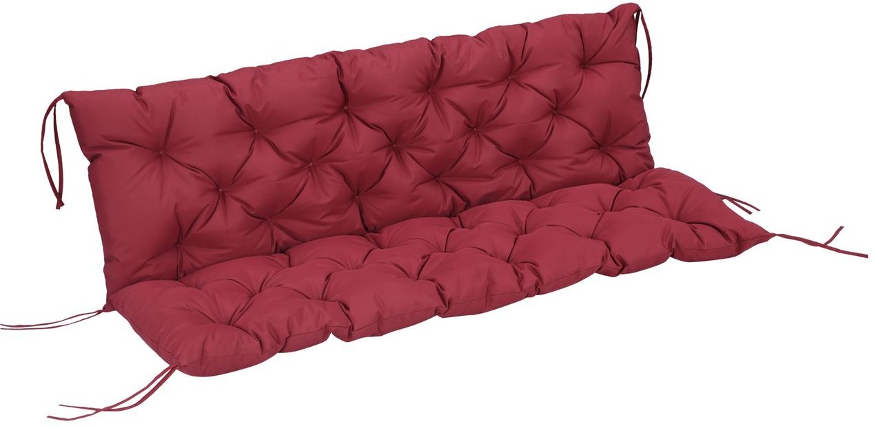 3 Sitzer Bankauflage 150 x 98 x 8 cm, Bankkissen mit Bändern, Sitzkissen Rot