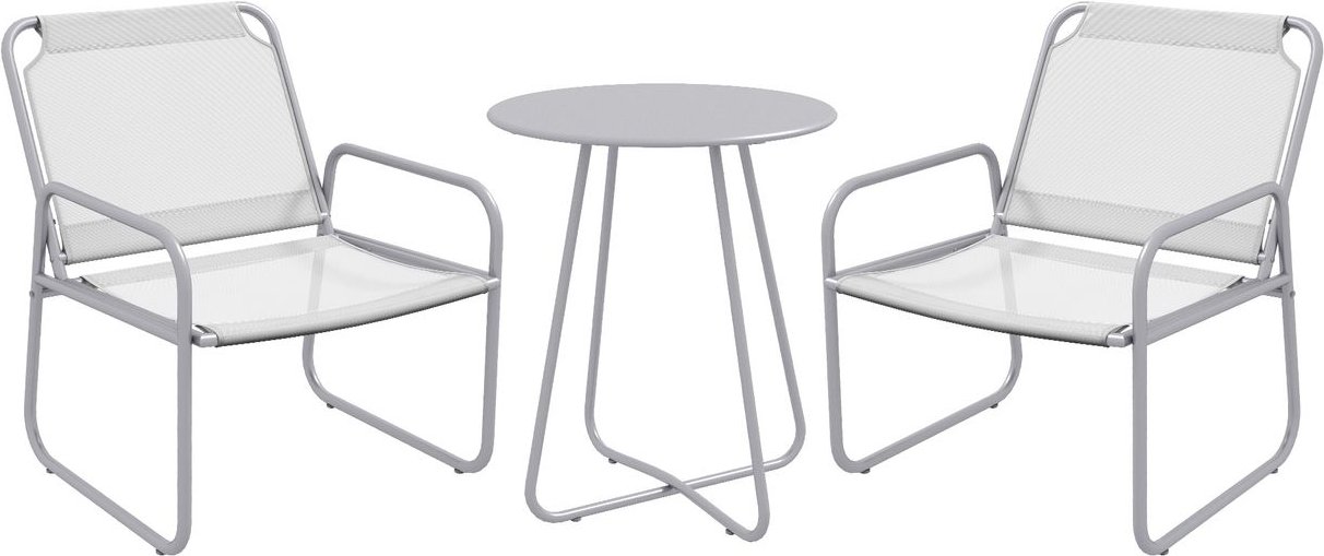 Thumbnail - 3tlg. Bistro-Set, Balkonmöbel-Set inkl. 1 Tisch, 2 Stühlen für Garten Hellgrau