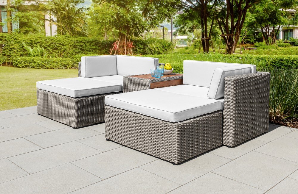 13tlg. Multifunktionslounge mit Akazienholztisch inkl. Kissen - Grau