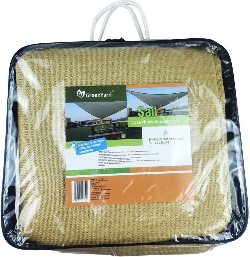 Schattierungsnetz Sonnensegel, ca. 3,6 x 3,6 m