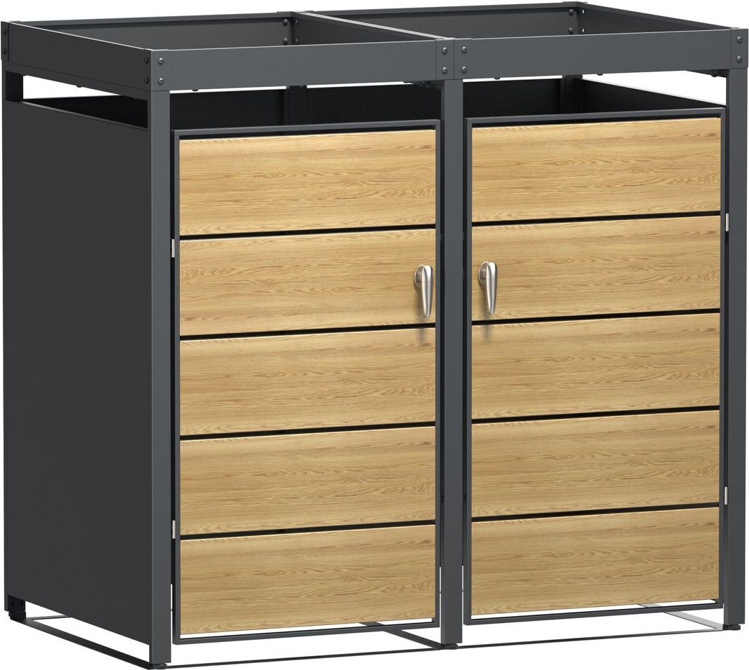 2er Mülltonnenverkleidung in Holzoptik, ca. 132 x 80 x 124 cm - Anthrazit/Holzoptik