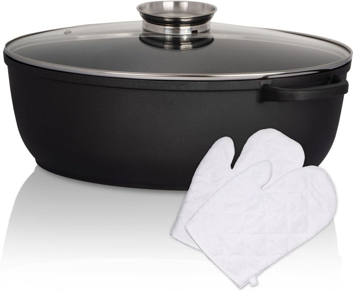 Aluguss Gansbräter LEIPZIG mit Deckel, 42 cm, inkl. 1 Paar Handschuhe