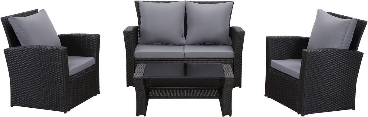 Thumbnail - Lounge Set Polyrattan Gartenmöbel Set 4-teile für 3-4 Personen Garten & Balkon (Schwarz)