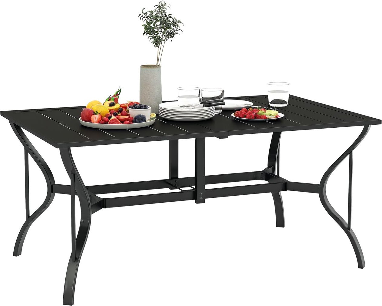 Gartentisch Stahl 150x90 cm Wetterfest Balkontisch mit Schirmloch