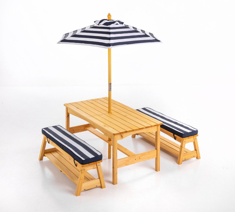 Outdoor Kindersitzgruppe aus Tannenholz inkl. Schirm ca. 107 x 58 x 48 cm – Natur