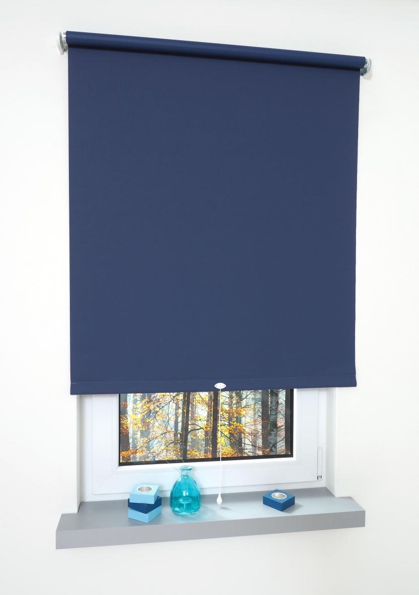 Rollo, Mittelzugrollo Uni Verdunkelung, 122 x 180 cm, dunkelblau
