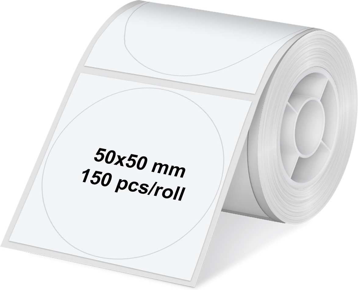Etikettenrolle für Etikettendrucker OLYMPIA PM220, weiss, rund, 50×50mm, 150 Stück