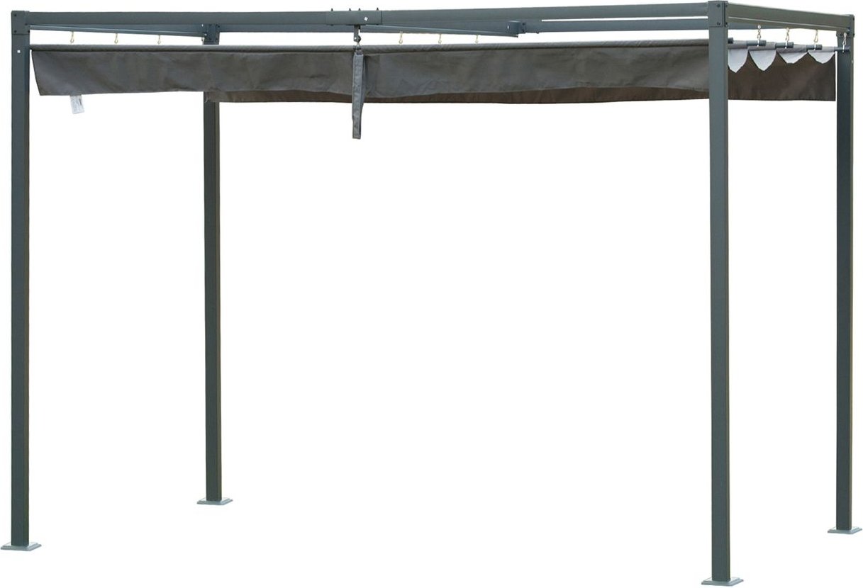 Pergola Pavillon Terrassenüberdachung mit Schiebedach Polyester Grau