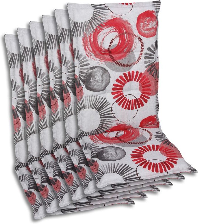 Sessel-Auflage hoch 6er Set Sonnenkreise rot