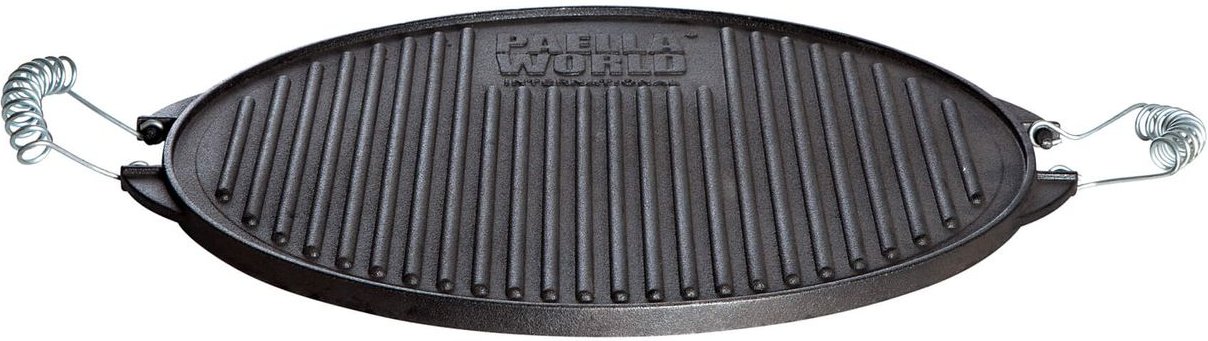 Gusseisen-Grillplatte Light mit Edelstahl-Griffen 38 cm rund schwarz