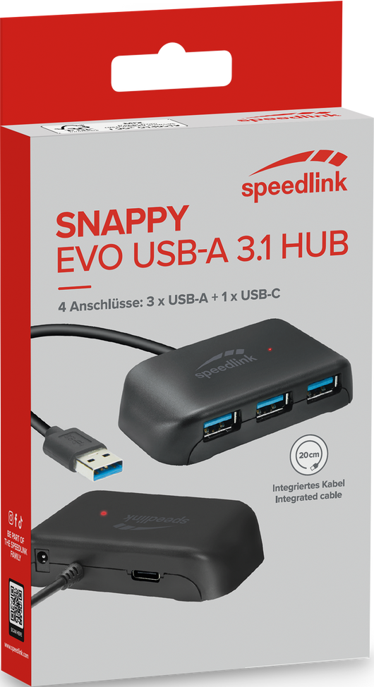 SNAPPY EVO USB Hub, 4-Port, USB 3.0, USB 3.1 Gen 1, USB 3.2 Gen 1 (5 Gbit-s), Passive, black