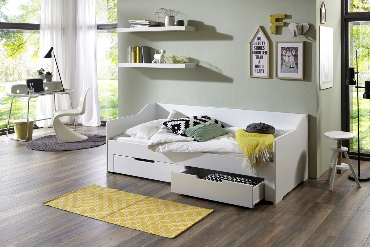 Funktionsbett Anna 90x 200 auf 180 x 200 cm Liegefläche ausziehbar u. 2 Schubladen