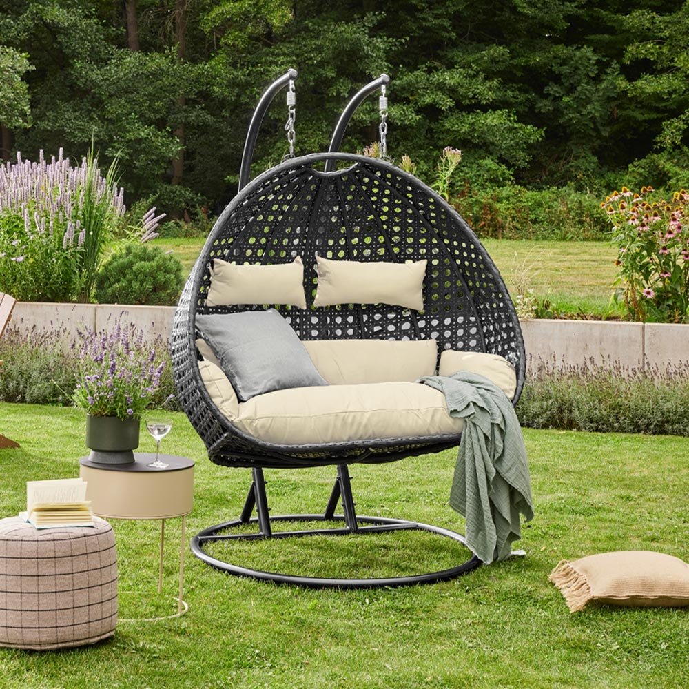 Polyrattan Hängesessel TWIN DELUXE - Schwarz