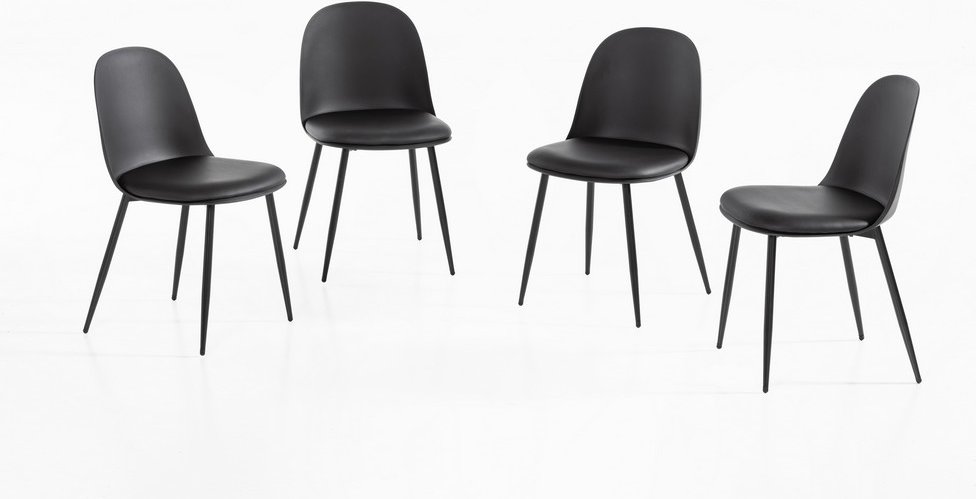 4er Stuhl Set mit Kissen und Metall Beinen - Schwarz