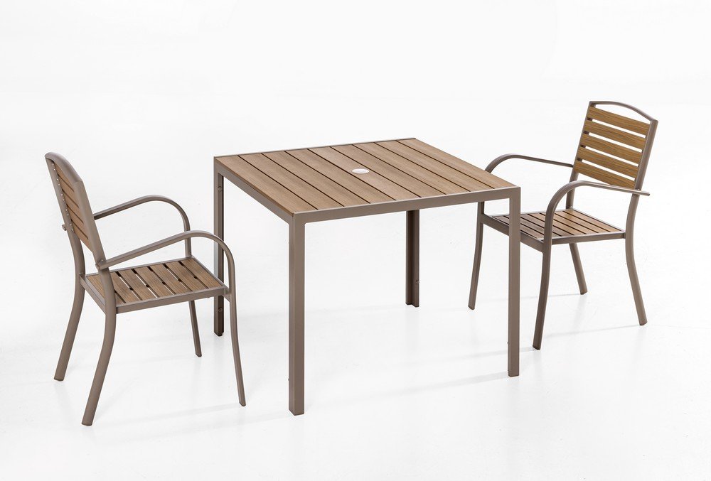 3-tlg. Gartenmöbel-Set aus Aluminium mit Holzoptik